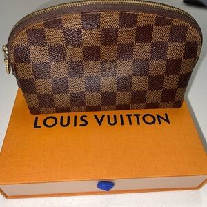 Louis Vuitton Brown Checkerboard Cosmetic Pouch with Gold-Tone Zip